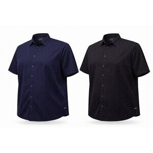 Kenneth Cole Men’s 4X Short Sleeve Button Up Shirt Lot Navy Black Geometric